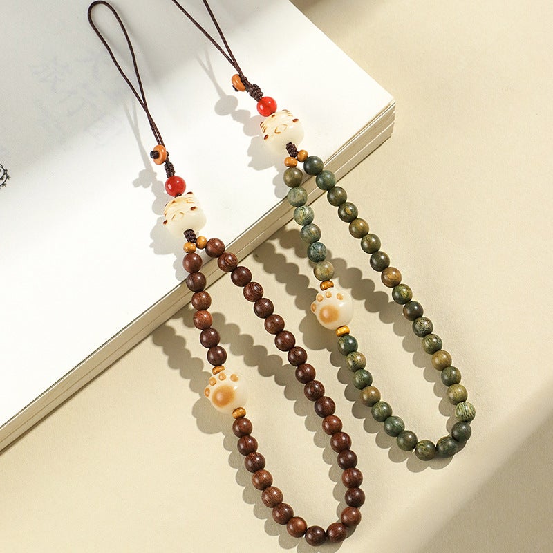 New Chinese-Style Green Sandalwood Mobile Phone Chain Bag Pendant Pendant Artistic Vintage Lucid Cat Claw Hanging Chain Bag Hanging - Image 5